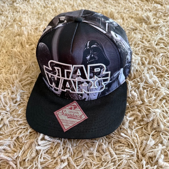 Star Wars Hip Hop Cap Mens Black White Embroidered Logo Adjustable Snapback Hat - Picture 2 of 6